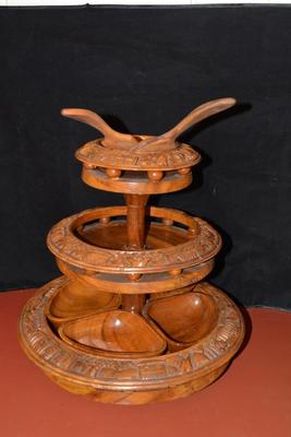 Vintage Monkey Pod 3 Tier Lazy Susan Condiment Stand 17x16