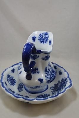 Vintage Canton Hand Painted Porcelain Pitcher & Basin 12.75x12