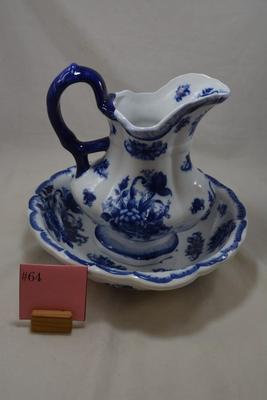 Vintage Canton Hand Painted Porcelain Pitcher & Basin 12.75x12