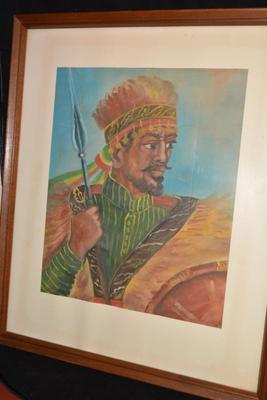 Original Ethiopian Warrior Painting on Cloth, Unsigned 25.5x21.5