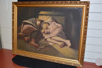 Sleeping Children Original Oil on Canvas, Signed 31.25x23.5
