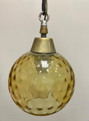 Vintage MCM 50s-60s EJS Lighting Hanging Amber Glass 3-Lamp Light Fixture Mid Century Modern