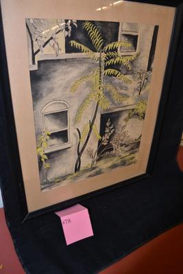 Original Framed & Matted Ink and Watercolor, Signed 23.5x19.25