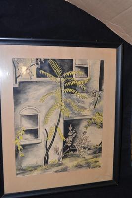 Original Framed & Matted Ink and Watercolor, Signed 23.5x19.25