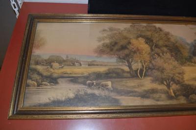 Vintage Framed Pastoral Print 30.5x17