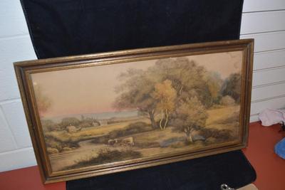 Vintage Framed Pastoral Print 30.5x17