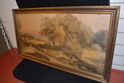 Vintage Framed Pastoral Print 30.5x17