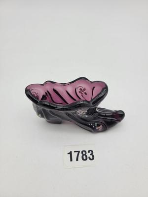 Signed Fenton Hand Painted Glass  Slipper