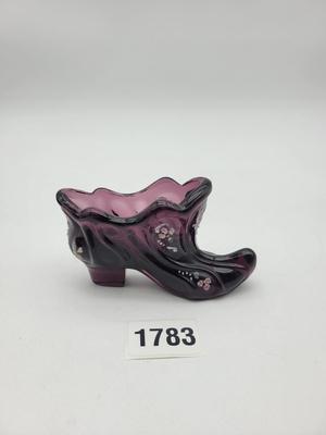 Signed Fenton Hand Painted Glass  Slipper