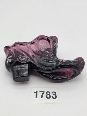 Signed Fenton Hand Painted Glass  Slipper