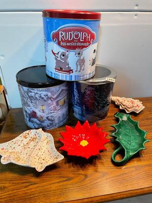 3 tins and ceramics
