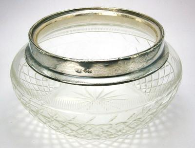 Vintage Cut Glass Bowl with Sterling Silver Rim