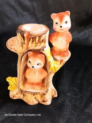 Vintage ADORABLE Ceramic Bears In A Tree Salt & Pepper Shakers Set