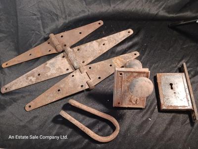 Rusty old hinges, with door hardware