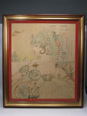 Vintage Original Artwork Art Nouveau Style Egyptian Goddess Faded Framed Painting signed Vivian Kellem