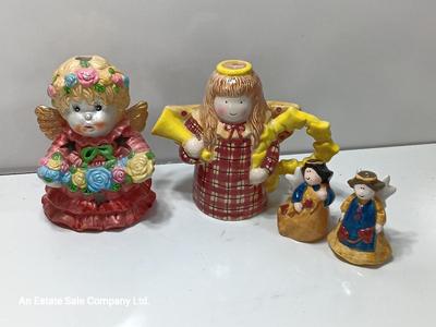 Angel tea pot and candle holder with salt and pepper shakers