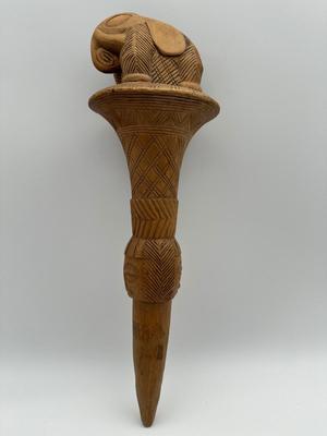 Antique Fly Whisk Carved with Elephant