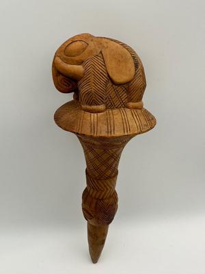 Antique Fly Whisk Carved with Elephant