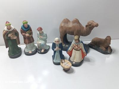Antique chalkware or clay Nativity set This is a very old set!