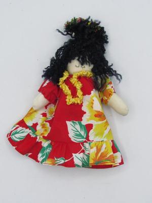 Small Hand Crafted Stuffed Doll in Hawaiian Luau Floral Attire