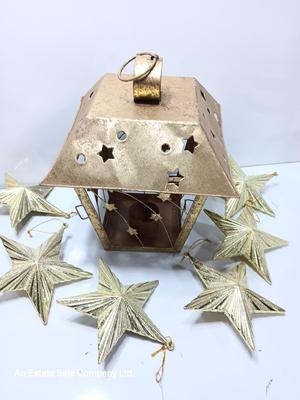 Tin Star themed candle lantern with glittery vintage plastic star ornaments