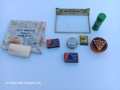 Small vintage advertising pieces - matchbooks -- tins - and more