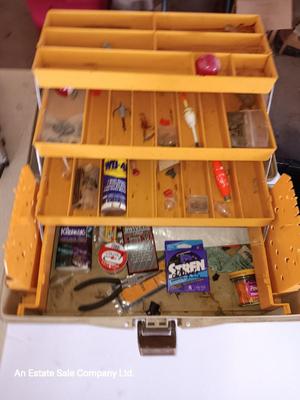 Old Pal 1090 Fishing tackle box with remainder of Fishing tackle -