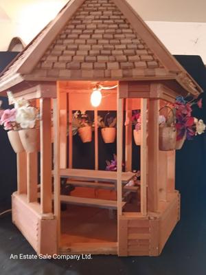 Medium sized lighted wooden Gazebo for display or Dolls