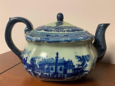 Antique Flow Blue Victoria Ware Large Teapot