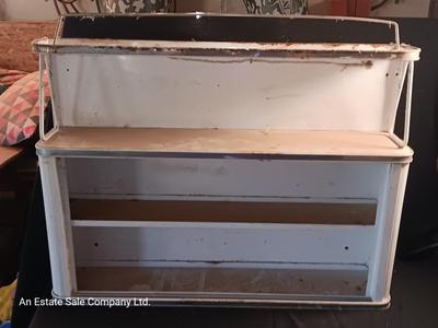 Vintage enamel / tin wall hanging spice shelf.