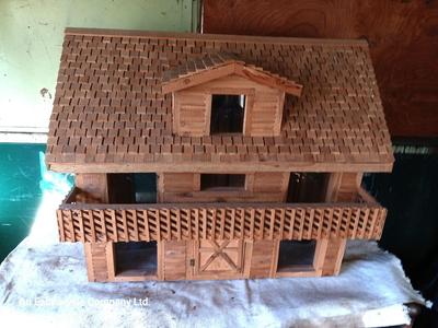 Wood house model handmade house with a deck for display or dolls