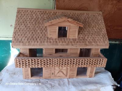 Wood house model handmade house with a deck for display or dolls