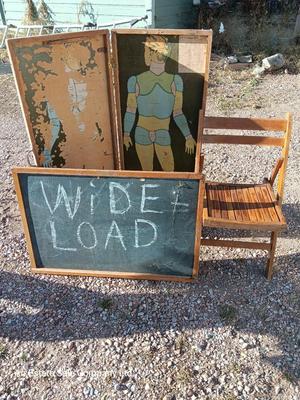 19th Century Medical Teaching Device antique chalk board and wooden folding chair