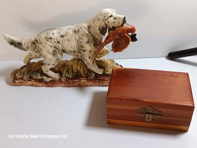 MAN CAVE Vintage Norcrest English setter with pheasant - cedar box from Glen Echo and a new pocketknife