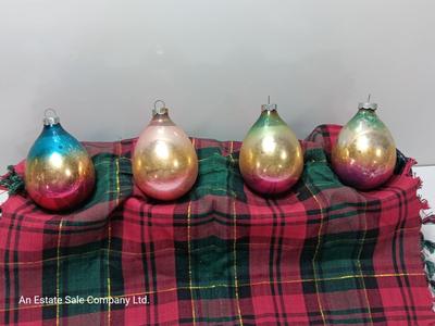 Four vintage multi- colored Christmas ornaments Shiny Brite