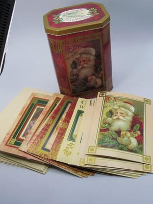 Santa Claus Holiday Tin with Envelopes & Blank Cards