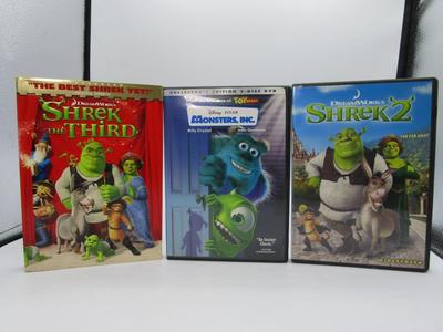 3 Children's Movies DVD Lot Shrek & Monsters, Inc Disney Dreamworks