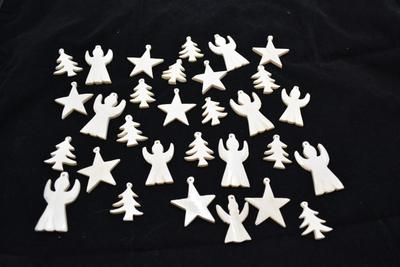 Lot of Handcrafted Bone Christmas Ornaments