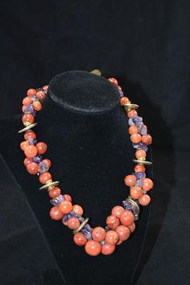 Rita Frascione Tumbled Amethyst & Jasper Heavy Beaded Necklace 18" 185.3g
