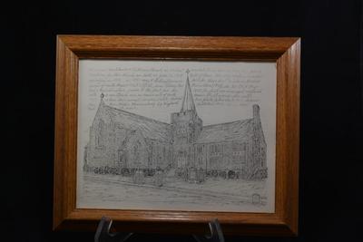 Print of Pencil Sketch Muhlenberg Lutheran Church, Harrisonburg VA 1988 13