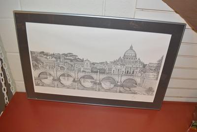 1990's Vatican St. Peters Basilica, Tiber River Framed Print 12/100 Signed