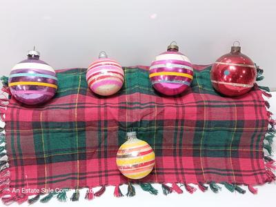 Vintage glass ornaments with stripes - Shiny Brite - Made in USA
