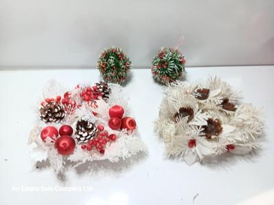 Vintage plastic greenery / white pine and hanging balls