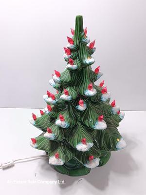 Red light Ceramic tree flocked with musical light up stand