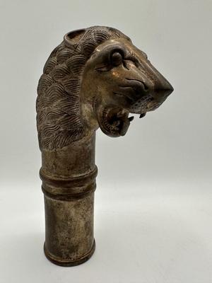 Signed Trench Art Lion Head Gunshell from WWI Era