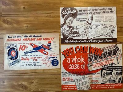 Vintage Advertising Posters for Hubigs Pie, Wright Root Beer & Reddiwip