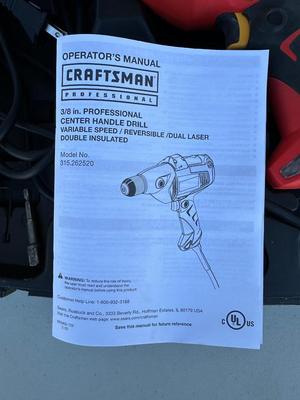 CRAFTSMAN 3/8 IN PRO CENTER HANDLE DRILL & A SMALLER METAL TOOL BOX