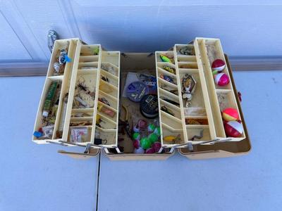 FOLD OUT TACKLE BOX WITH A VARIETY OF TACKLE
