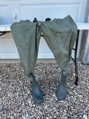 RUSTIC RIDGE FISHING WADERS AND A PADDED SEAT