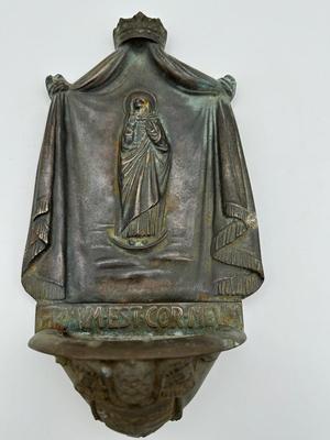 SIGNED Antique Iron Holy Water Font